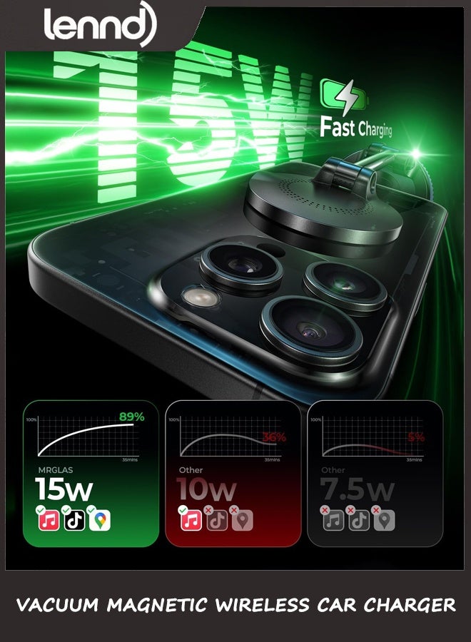 LENND 15W Car Mount Charger, Vacuum Magnetic Wireless Car Charger for Android mobile phone Accessories, Suction Cup Phone Mount Charger for iPhone 17 16 16e 15 14 13 with Case ﻿ - Image 3