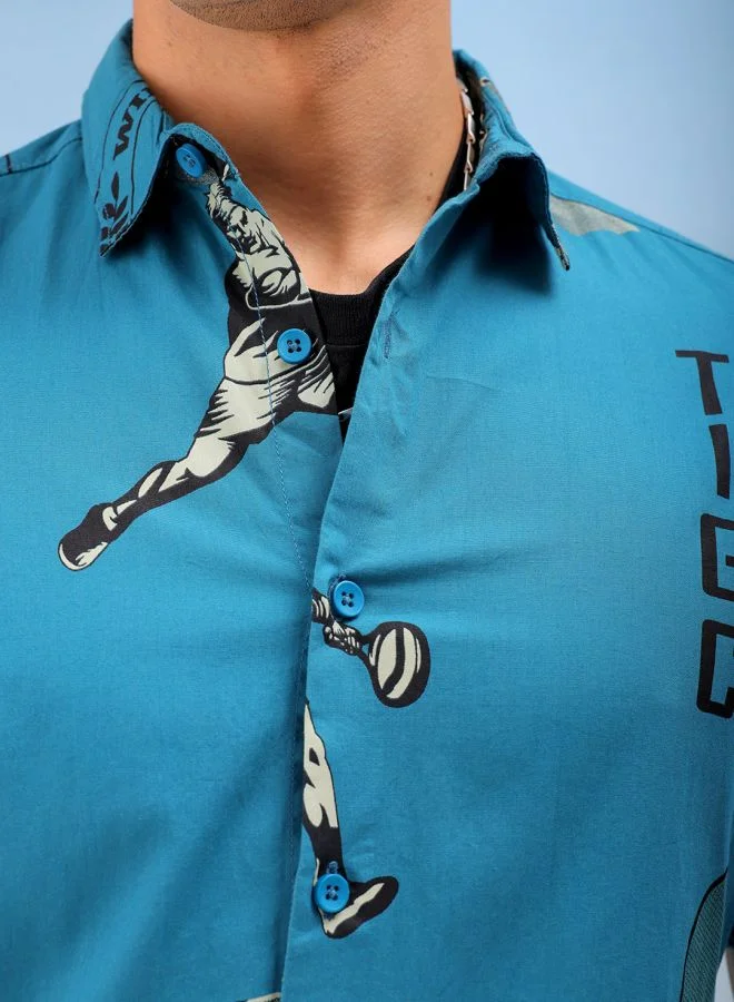ذا انديان كراج كو Men Slim Fit Printed Half Sleeves Cutaway Collar Casual Shirt