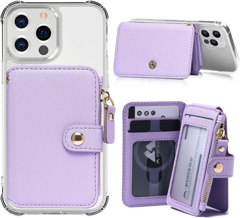 M-Plateau Phone Wallet Stick On, Credit Card Holder for Women Attachable 3M Sticker,Phone Card Holder Compatible with iPhone 14 pro case and Most Smartphones (Purple) - Image 1