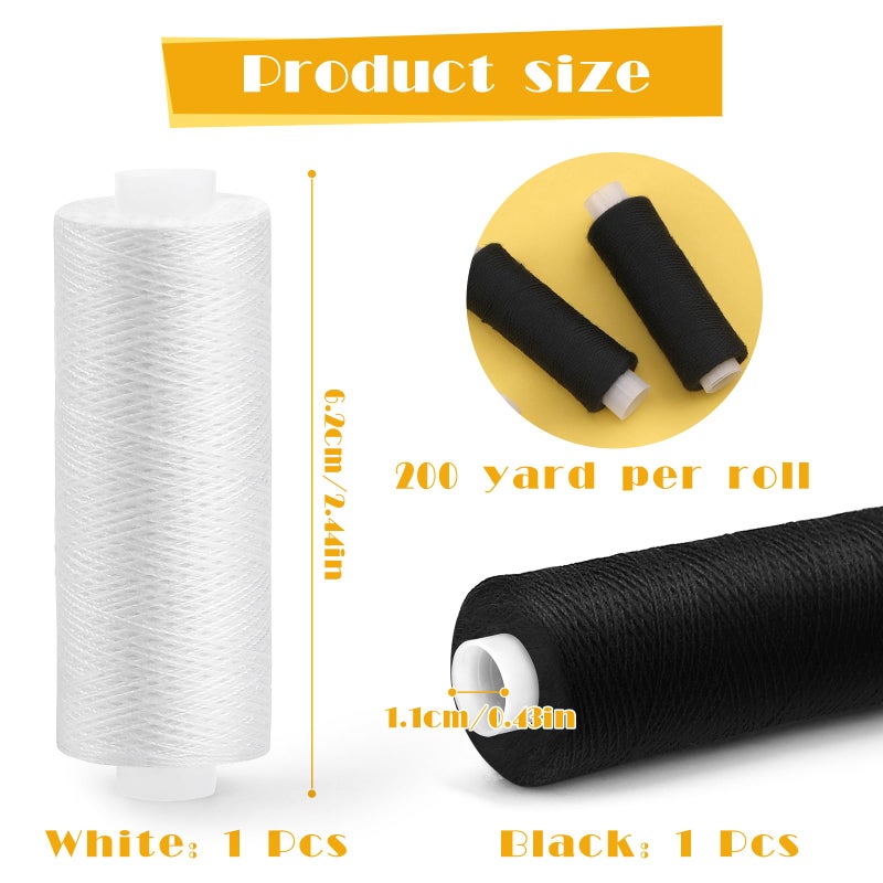 Zmaagg Thread For Sewing-1 Pcs Black And 1 Pcs White  200 Yards Per Roll Polyester Thread  Sewing String For Sewing Machine  Hand Stitching  Embroidery - Image 2
