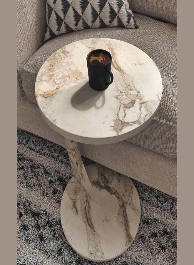 Furpinea C Shaped End Table for Couch Small Places, Faux Marble Engineered Wood Space Saver Round Side Table for Sofa and Bedside with Wheels, Coffee and Snack Time Tray for Living Room (White Marble) - Image 5