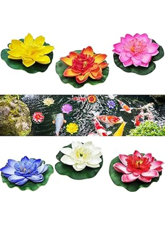 Pack of 6 Floating Flowers Artificial Water Lily Lotus Water Lily Plants 10 cm Swimming Plants Pond Plants for Aquarium Garden Pond Pool Garden Pond Decoration - Image 1
