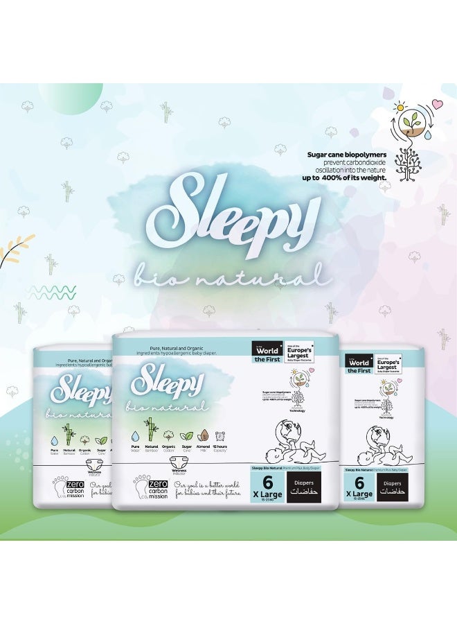Sleepy حفاضات بيولوجية طبيعية حجم 6، 64 قطعة، 2 × 32 حفاضات جافة للأطفال، 15-25 كجم، مضادة للحساسية، قائمة على الماء، حليب لوز، نباتية، 100% مانعة للتسرب - Image 4