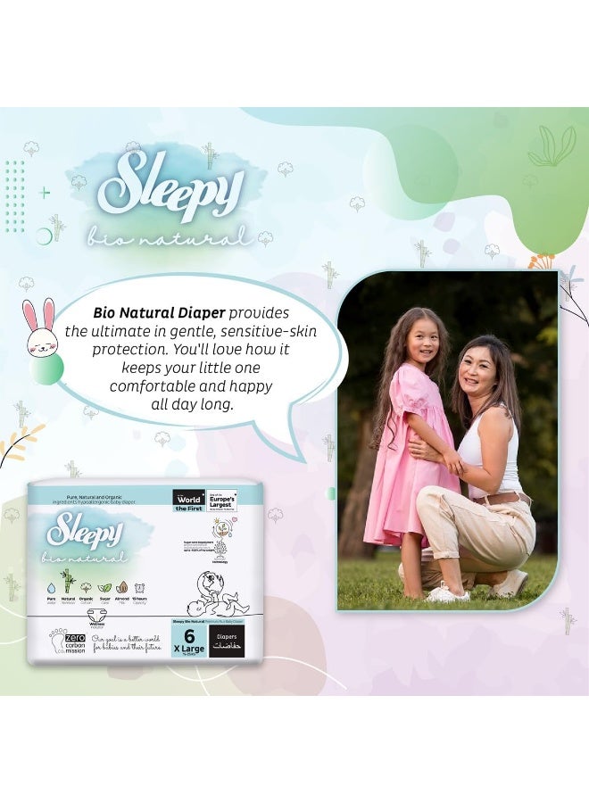 Sleepy حفاضات بيولوجية طبيعية حجم 6، 64 قطعة، 2 × 32 حفاضات جافة للأطفال، 15-25 كجم، مضادة للحساسية، قائمة على الماء، حليب لوز، نباتية، 100% مانعة للتسرب - Image 2