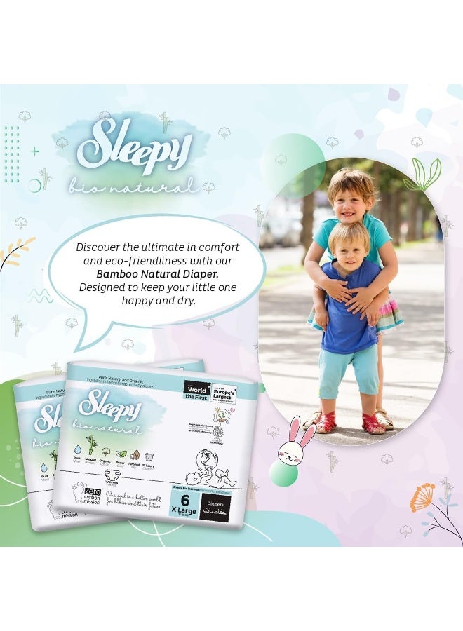 Sleepy حفاضات بيولوجية طبيعية حجم 6، 64 قطعة، 2 × 32 حفاضات جافة للأطفال، 15-25 كجم، مضادة للحساسية، قائمة على الماء، حليب لوز، نباتية، 100% مانعة للتسرب - Image 5