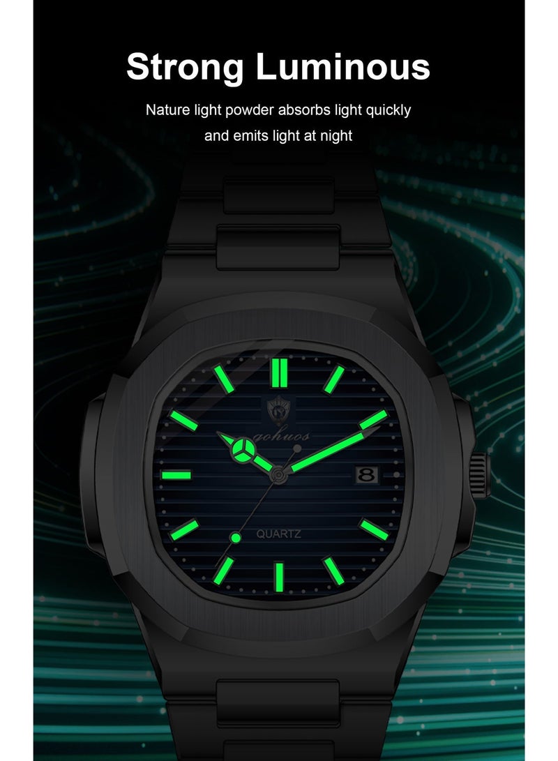 جوهوس ساعة رجالية تناظرية للأعمال - فولاذ مقاوم للصدأ، مقاومة للماء حتى 3ATM، عرض التاريخ، ساعة يد بيضاء 43 مم - Image 3