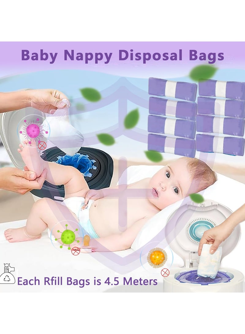 شراء جوي 8 قطع من أكياس إعادة تعبئة سلة الحفاضات الصديقة للبيئة، وأكياس إعادة تعبئة سلة الحفاضات للتخلص منها، وأكياس إزالة الروائح، وبطانات سلة حفاضات الأطفال، وأكياس الحفاضات - Image 2