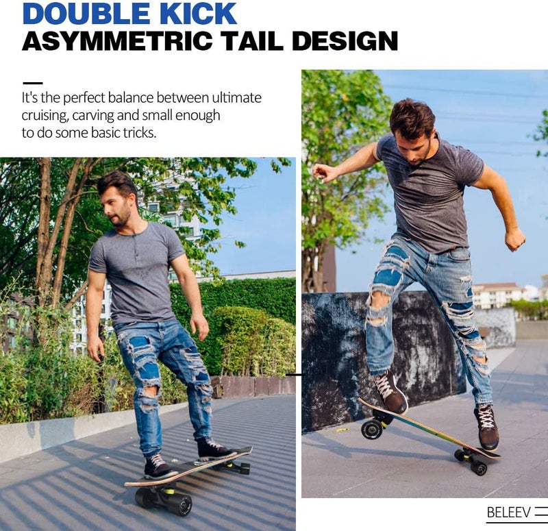 BELEEV Cruiser Skateboards for Beginners, 27 x 8 inch Complete Skateboard for Kids Teens Adults, 7 Ply Canadian Maple Double Kick Deck Concave Skateboard with Skate T-Tool - Image 3