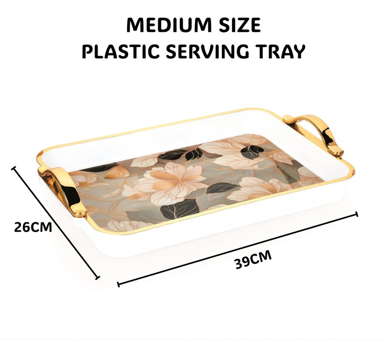 Nabhya Flower Printed Serving Tray Plastic Material BPA Free Tray with Handle for Tea,Coffee,Snack,Kitchen & Dining Table Home Décor (Beige, Medium) - Image 2
