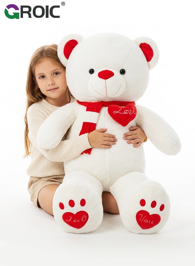 GROIC Giant Teddy Bear Soft Toy, 39" Large Stuffed Animal Big Soft Toys with Scarf and Footprints, Cuddly Stuffed Teddy Large Fluffy Teddies Plush Toy Gift for Kids Birthday Wedding Decorations (100cm) - Image 1