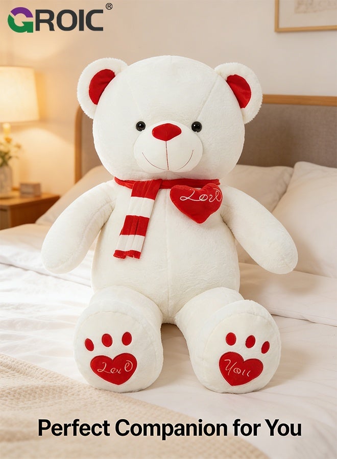 GROIC Giant Teddy Bear Soft Toy, 39" Large Stuffed Animal Big Soft Toys with Scarf and Footprints, Cuddly Stuffed Teddy Large Fluffy Teddies Plush Toy Gift for Kids Birthday Wedding Decorations (100cm) - Image 2