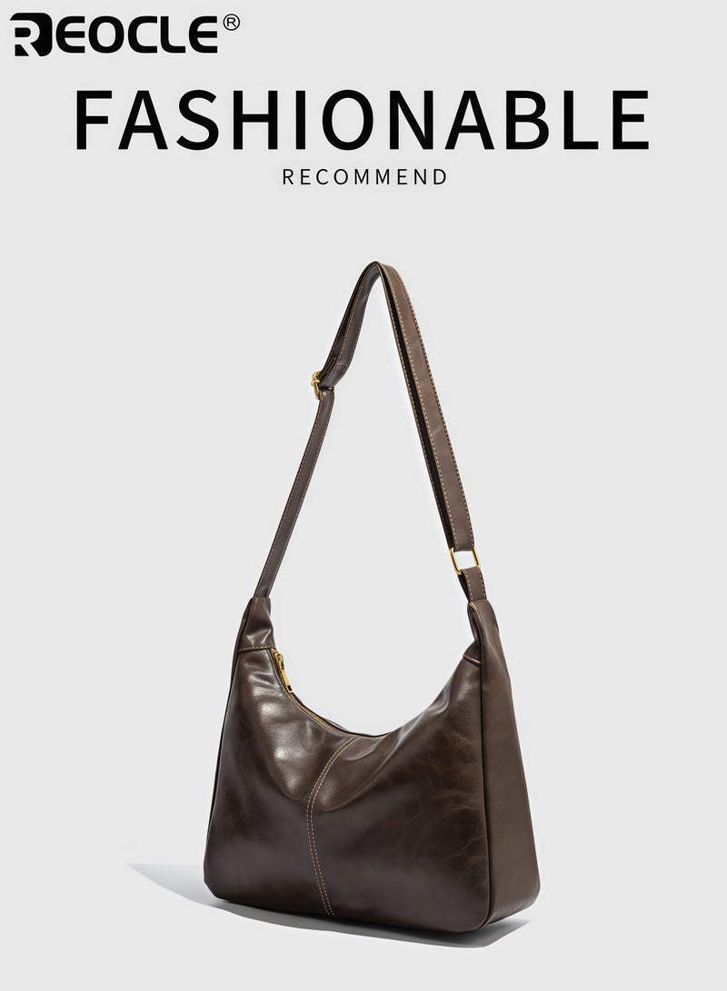 REOCLE Women's Ultra Soft Foldable Hobo Bag with Faux Leather Stylish Slouchy Shoulder Tote Purse for Daily Use Medium-Sized - Image 5