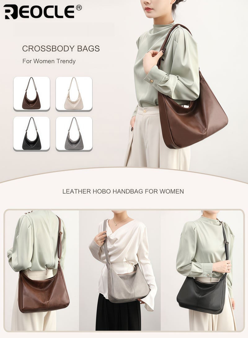 REOCLE Women's Ultra Soft Foldable Hobo Bag with Faux Leather Stylish Slouchy Shoulder Tote Purse for Daily Use Medium-Sized - Image 4