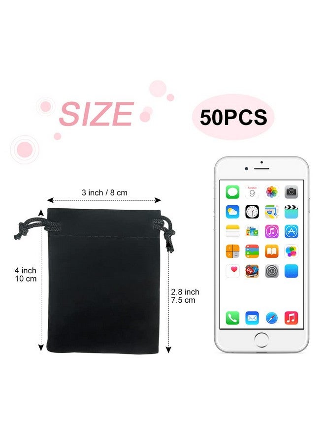 شنتوب 50 قطعة من أكياس المجوهرات المخملية الصغيرة من Shintop، 3 × 4 بوصة أكياس هدايا برباط أسود ومحفظة عملات معدنية لحفلات الأعمال الصغيرة - Image 2