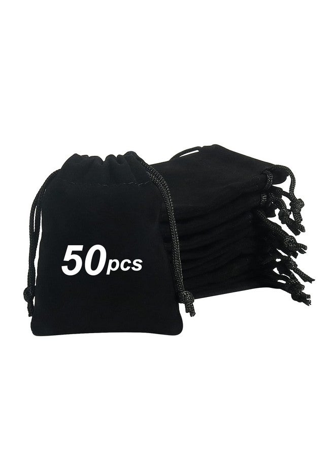 شنتوب 50 قطعة من أكياس المجوهرات المخملية الصغيرة من Shintop، 3 × 4 بوصة أكياس هدايا برباط أسود ومحفظة عملات معدنية لحفلات الأعمال الصغيرة - Image 1