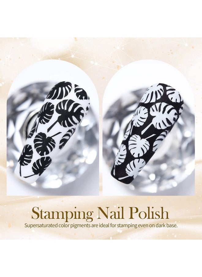 بورن بريتي طلاء أظافر Born Pretty Nail Art Stamping باللون الأبيض والأسود مع مجموعة طلاء أظافر Image Stamp من طلاء الأظافر المطبوع، زجاجتان  - Image 2