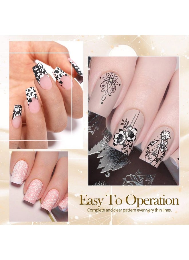 بورن بريتي طلاء أظافر Born Pretty Nail Art Stamping باللون الأبيض والأسود مع مجموعة طلاء أظافر Image Stamp من طلاء الأظافر المطبوع، زجاجتان  - Image 5
