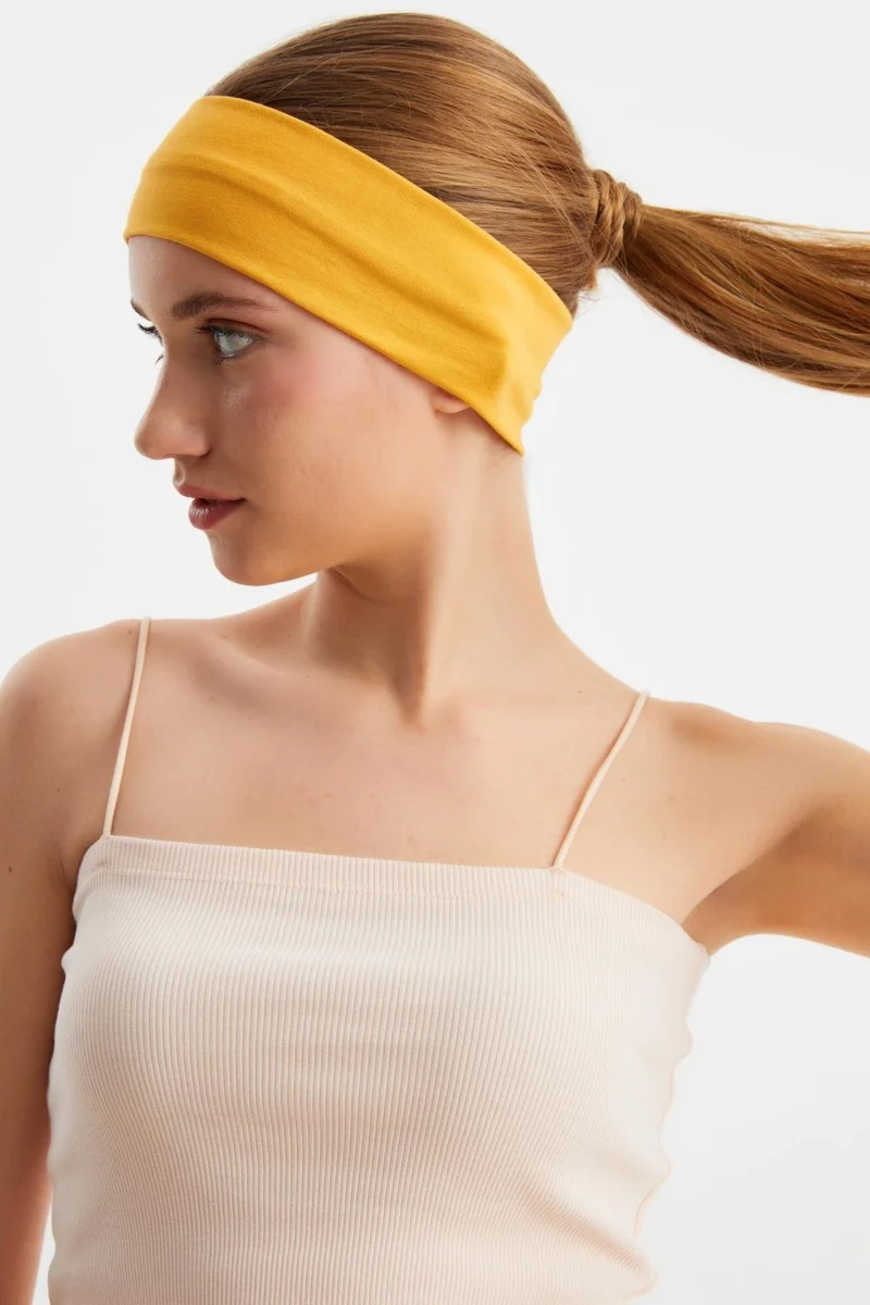 Butikgiz Mustard Women's Cotton Combed Comb, Non-Slip, Sweatproof, Ultra Light, Sports Hair Band Bandana