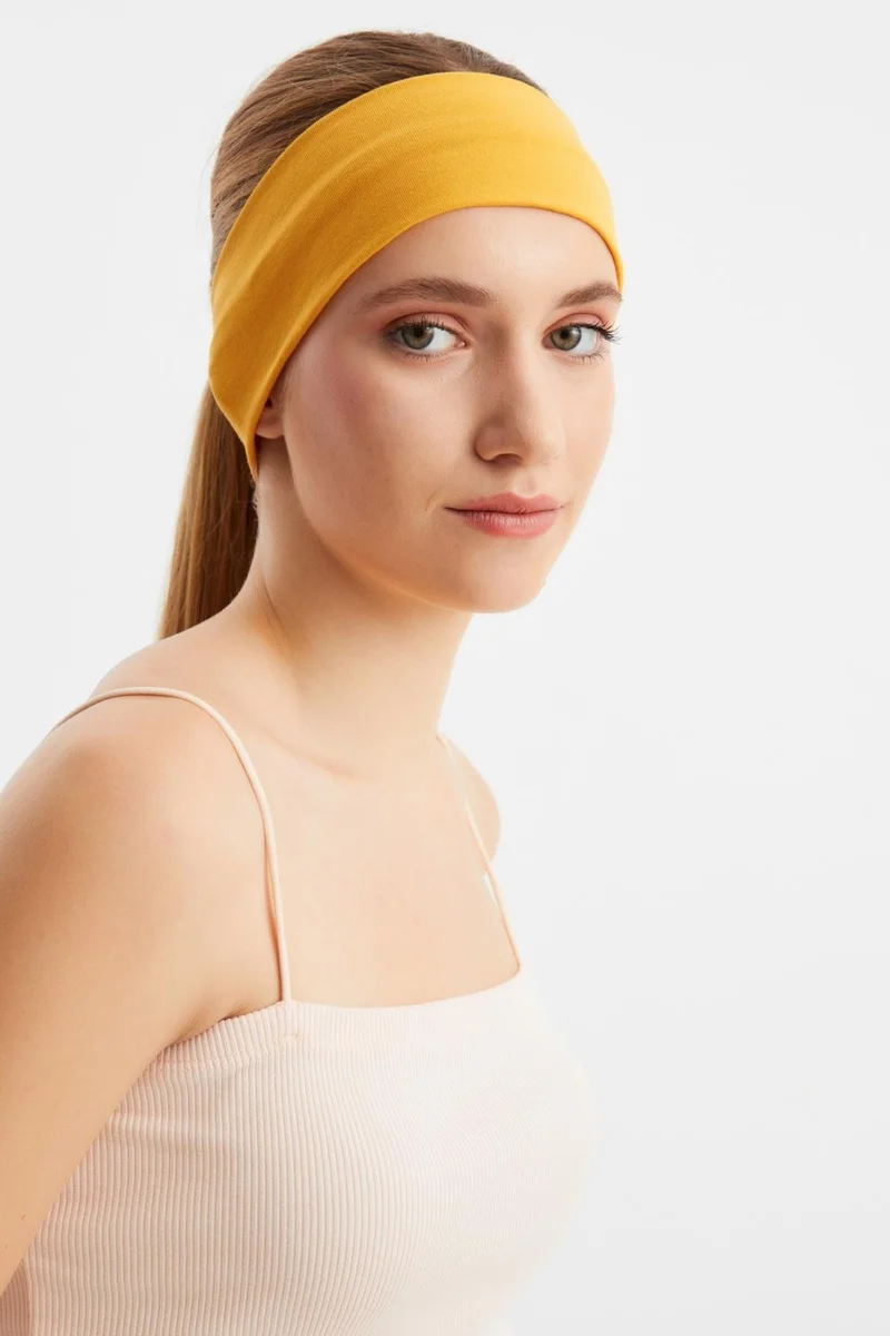 Butikgiz Mustard Women's Cotton Combed Comb, Non-Slip, Sweatproof, Ultra Light, Sports Hair Band Bandana
