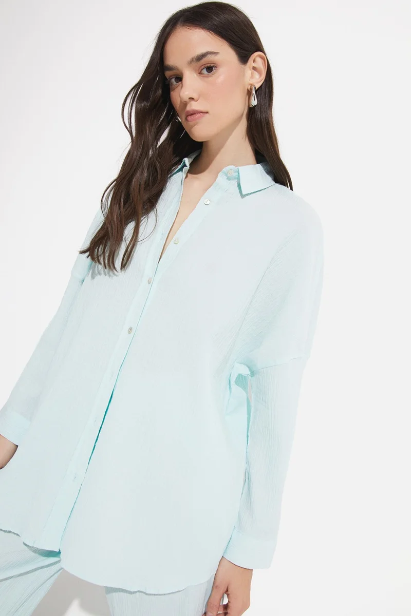 JUNE Women's Exclusive Boyfriend/Wide Pattern Cotton Woven Shirt