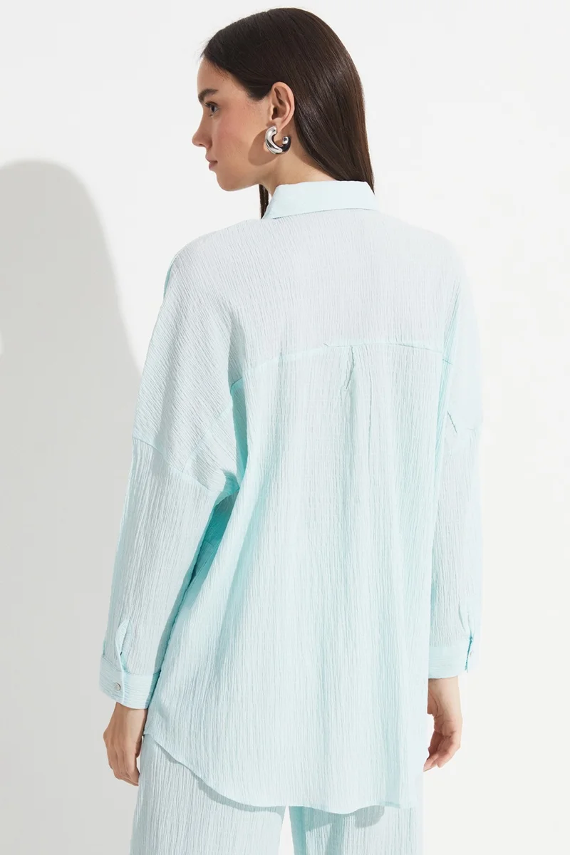 JUNE Women's Exclusive Boyfriend/Wide Pattern Cotton Woven Shirt