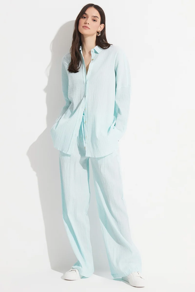 JUNE Women's Exclusive Boyfriend/Wide Pattern Cotton Woven Shirt