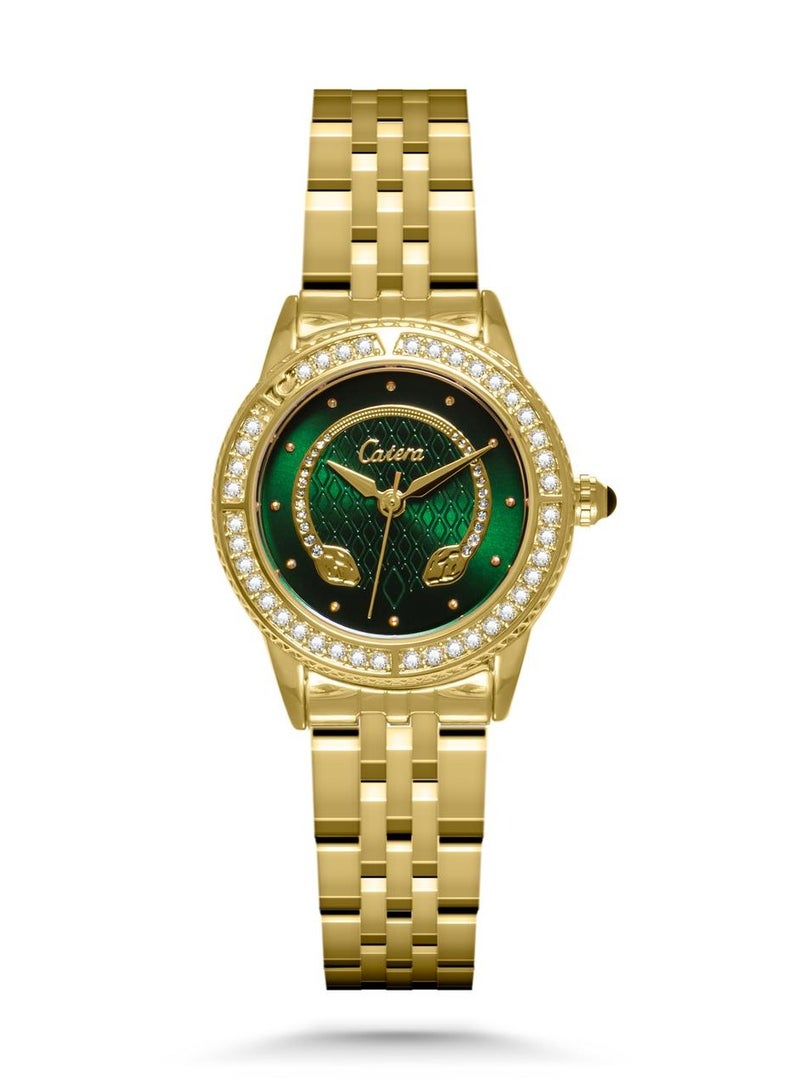 Catera This women's watch is made of stainless steel with a contemporary and modern design. It is an innovative watch for sophistication in dressing, and this delicately designed part makes it look very attractive and ideal to be the perfect choice for comfort in a modern style. Moreover, it is special and unique, since it has various details and distinctive packaging.