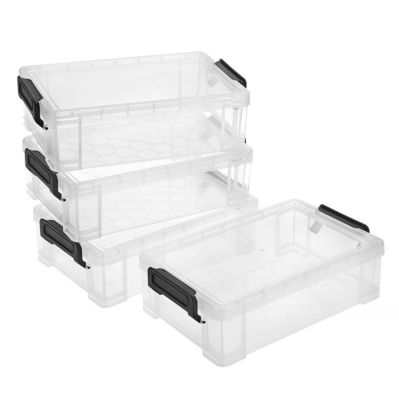 BTSKY 4 Pack Extra Large Plastic Pencil Box Stackable Translucent Clear Pencil Caase Crayon Box Set Marker Organizer Art Supply Storage Organizer for Gel Pens Pencils Erasers Tape Markers etcBlack - Image 2