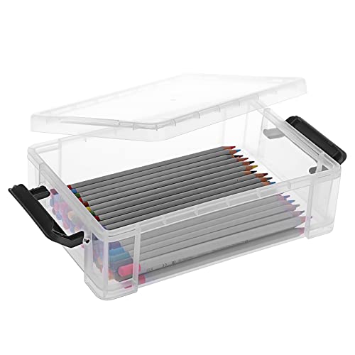 BTSKY 4 Pack Extra Large Plastic Pencil Box Stackable Translucent Clear Pencil Caase Crayon Box Set Marker Organizer Art Supply Storage Organizer for Gel Pens Pencils Erasers Tape Markers etcBlack - Image 3