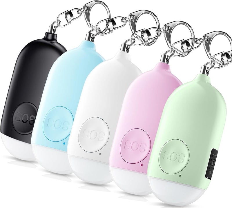 Kimfly Personal Alarm Siren 5-Pack - 130dB Self Defense Alarm Keychain, Rechargeable with Emergency LED Flashlight - White, Touch Control - Image 1