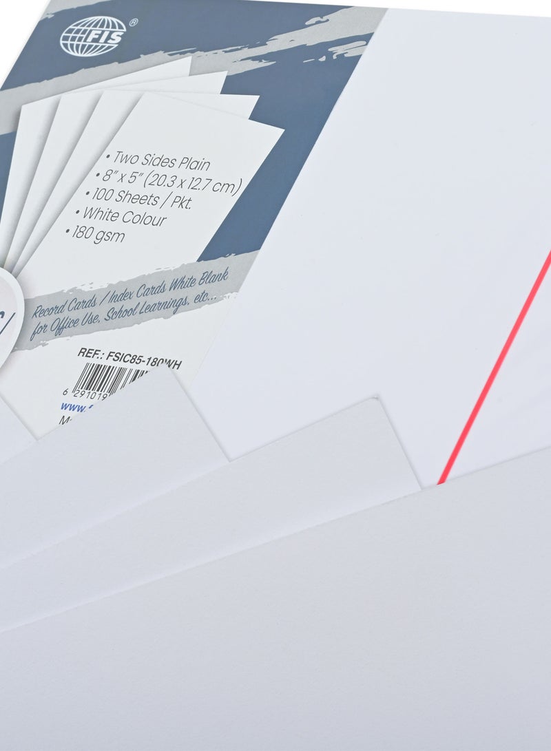 FIS Record/Index Cards, 2 Side Plain, Size 8x5"(20.32x17.7cm) 180gsm, 100 Sheets, Color White-FSIC85-180WH - Image 2