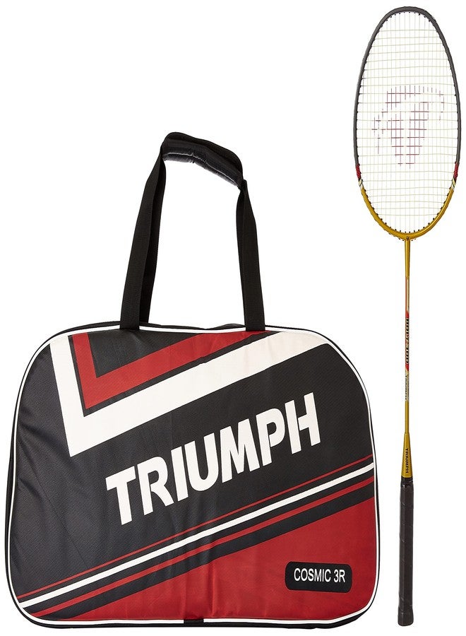 Triumph Bolt Graphite Composite Light Weight Strung Badminton Racket with Cosmic-3R Single Compartment Badminton Bag Black/Red - Image 1