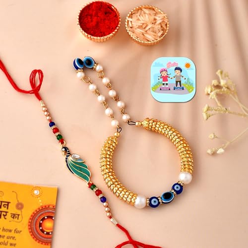 CraftVatika Rakhi with Fridge Magnet Gift Combo Set for Brother Bhaiya Bhabhi Set of 2 Designer Kada for Bhabhi Peacock Rakhi for Bhaiya Rakshabandhan Couple Pair with Fridge Magnet Gift - Image 2