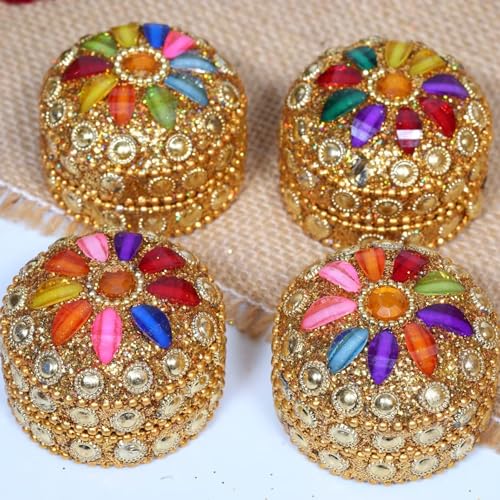 ANSHEZ Handmade Sindoor Dani, Sindoor Box, Kumkum Box - Pack of 2 | Size (4.5x4.5x2.5 Cm) | Kumkum Bharani Decoration Box For Gift | Wedding Return Gifts For Womens Ladies Brides - Image 2