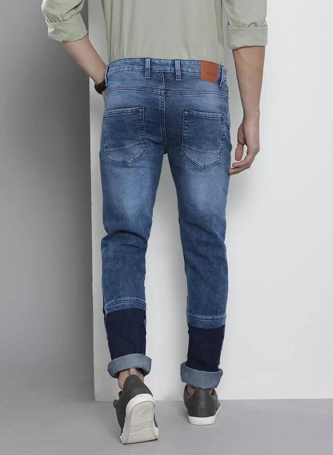 The Indian Garage Co Blue The Indian Garage Co Men Cut and Sew Panel Slim Fit Jeans for Men | Best Price UAE