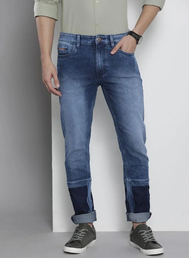 The Indian Garage Co Men Cut and Sew Panel Slim Fit Jeans