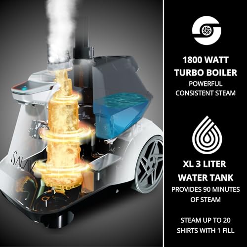 SALAV® Heavy Duty Smart Auto Shut-off Commercial Full-Size Garment Steamer, Beeping Alert when Water Runs out, Foot Pedal Control, XL 3L (101.5 oz) Tank, 1800 watts, 90+min of Continuous Steam, White - Image 5