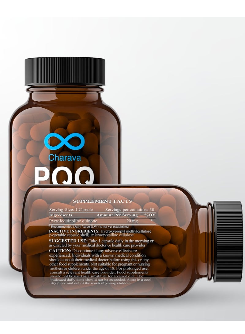 شارافا PQQ 20 ملغ | 30 جرعة | 99%+ نقاء وقابلية امتصاص عالية | مكمل بيرولوكينولين كوينون | 30 كبسولة - Image 3