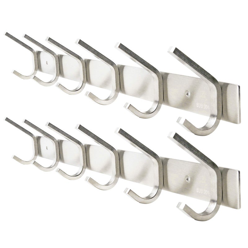 WEBI 2 Packs Heavy Duty Stainless Steel 304 Hook Rail Coat Rack Satin Finish Great Home Storage  Organization for Bedroom Bathroom Foyers Hallways