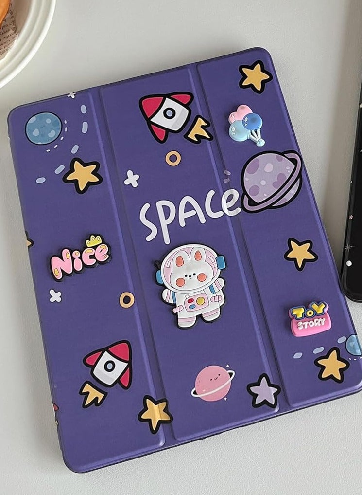 Ecosystem Cases Cartoon 3D Silicon Flip Cover For iPad mini 7 (2024 Model, 7th Generation) / mini 6 (2021 Model, 6th Generation) with Pencil Holder For Kids, (Space) - Image 2