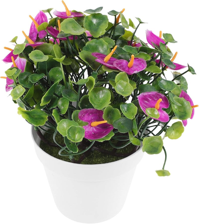 MAGICLULU Realistic Faux Red Anthurium Bonsai Plant, Small Faux Potted Plant with Lotus Color, Artificial Greenery Decoration for Home, Tabletop, Patio, and Office Use - Image 1