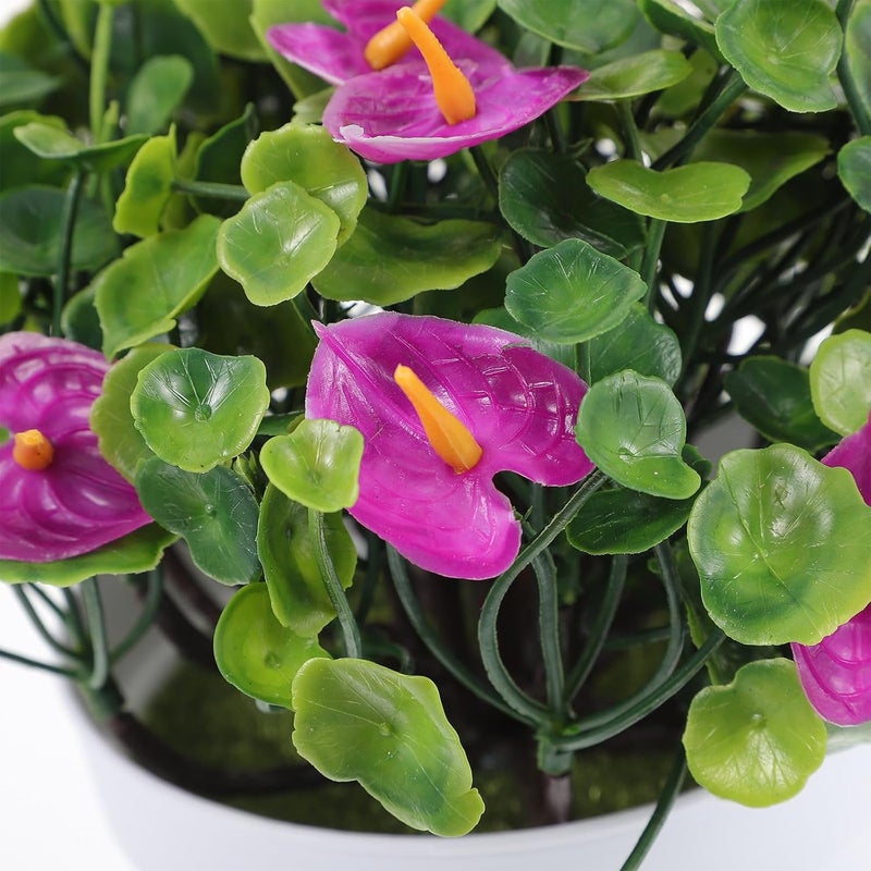 MAGICLULU Realistic Faux Red Anthurium Bonsai Plant, Small Faux Potted Plant with Lotus Color, Artificial Greenery Decoration for Home, Tabletop, Patio, and Office Use - Image 5