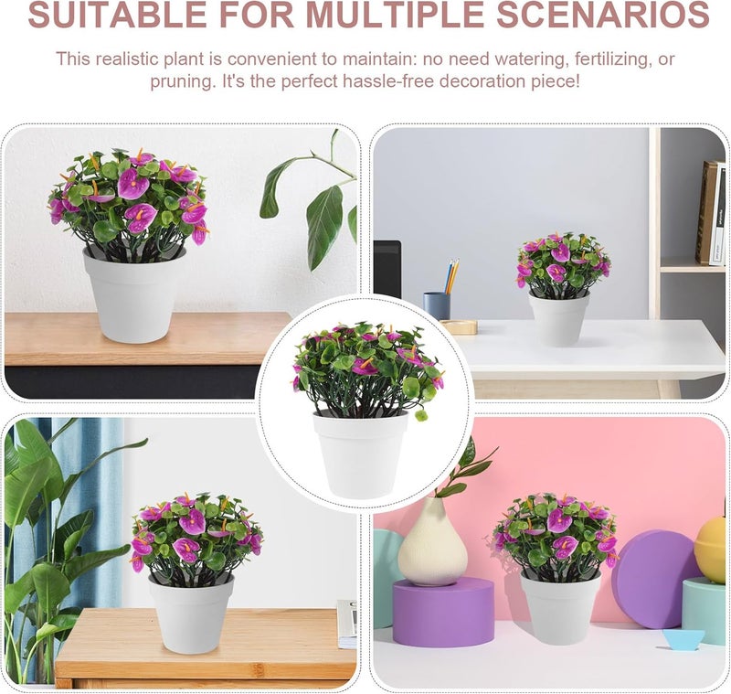 MAGICLULU Realistic Faux Red Anthurium Bonsai Plant, Small Faux Potted Plant with Lotus Color, Artificial Greenery Decoration for Home, Tabletop, Patio, and Office Use - Image 3
