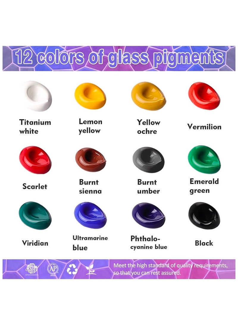 Lanpo مجموعة طلاء أكريليك زجاجية مكونة من 12 لونًا (12 مل/0.4 أونصة)، مجموعة طلاء مينا أكريليك مقاومة للماء مع 6 فرش ولوحة ألوان واحدة، طلاء زخرفي إبداعي زجاجي يدوي الصنع لإنشاء فنون شفافة على البورسلين والنوافذ والسيراميك - Image 2