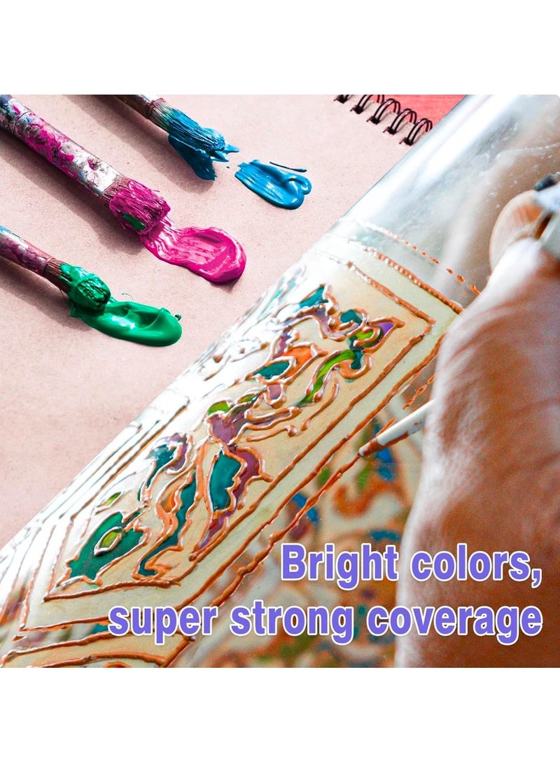 Lanpo مجموعة طلاء أكريليك زجاجية مكونة من 12 لونًا (12 مل/0.4 أونصة)، مجموعة طلاء مينا أكريليك مقاومة للماء مع 6 فرش ولوحة ألوان واحدة، طلاء زخرفي إبداعي زجاجي يدوي الصنع لإنشاء فنون شفافة على البورسلين والنوافذ والسيراميك - Image 4