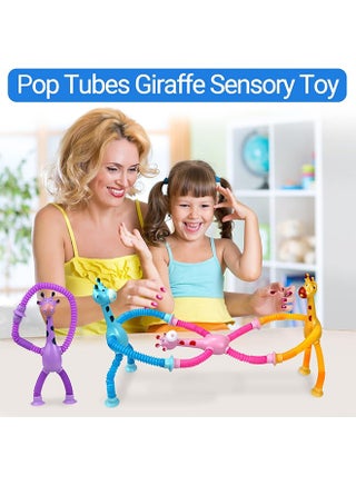 4Pcs Telescopic Suction Cup Giraffe Toy - Sensory Tube Toddler Travel Toys, Connect & Pop Fidget for Kids, Autism Sensory Toys, Encourages Imaginative Play & Creative Thinking - view 4