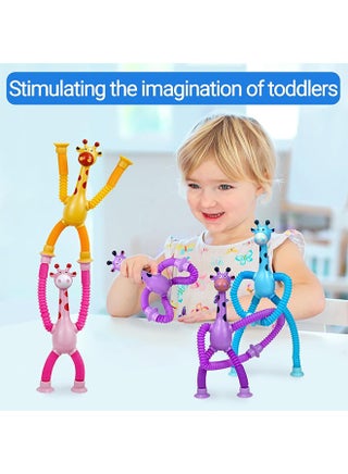 4Pcs Telescopic Suction Cup Giraffe Toy - Sensory Tube Toddler Travel Toys, Connect & Pop Fidget for Kids, Autism Sensory Toys, Encourages Imaginative Play & Creative Thinking - view 5
