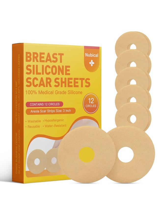 Nubical Silicone Scar Sheets for Breast 12 Pack - Medical Scar Removal Sheets - Silicone Sheet Breast Post Surgery Supplies for Scars Treatment - Areola Gel Circles (3 IN) - Image 1