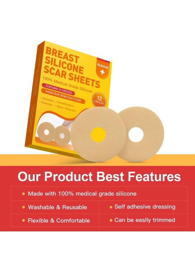Nubical Silicone Scar Sheets for Breast 12 Pack - Medical Scar Removal Sheets - Silicone Sheet Breast Post Surgery Supplies for Scars Treatment - Areola Gel Circles (3 IN) - Image 2
