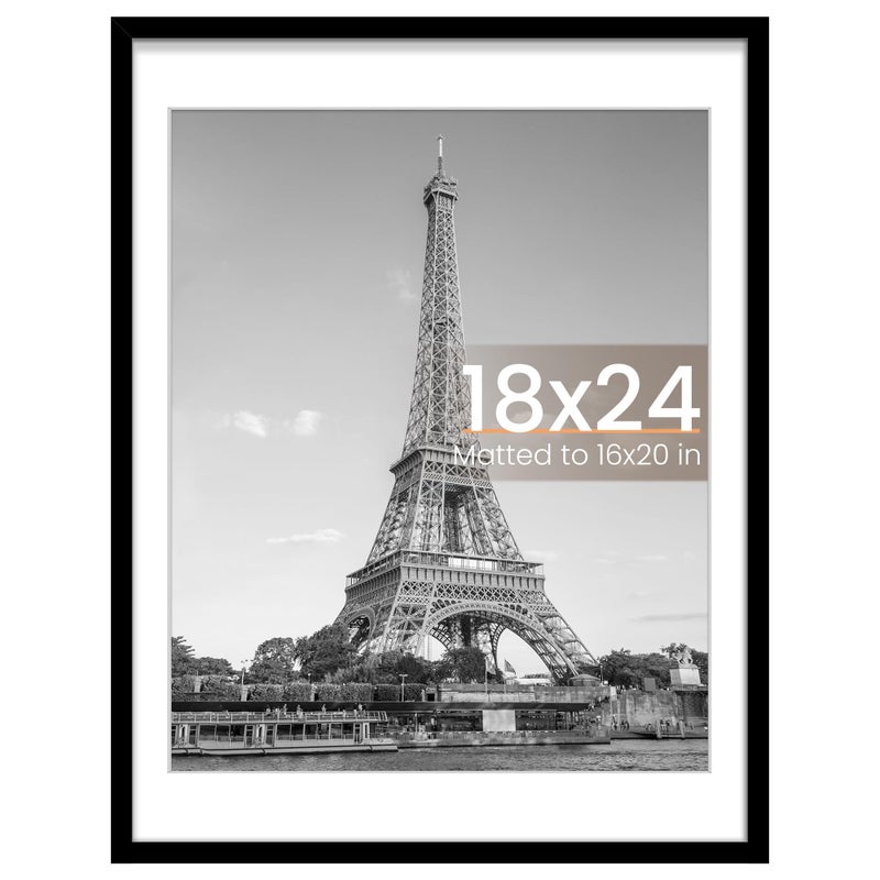 upsimples 18x24 Picture Frame, Display Pictures 16x20 with Mat or 18 x 24 Without, Wall Hanging Poster Frames, Black, 1 Pack - Image 1
